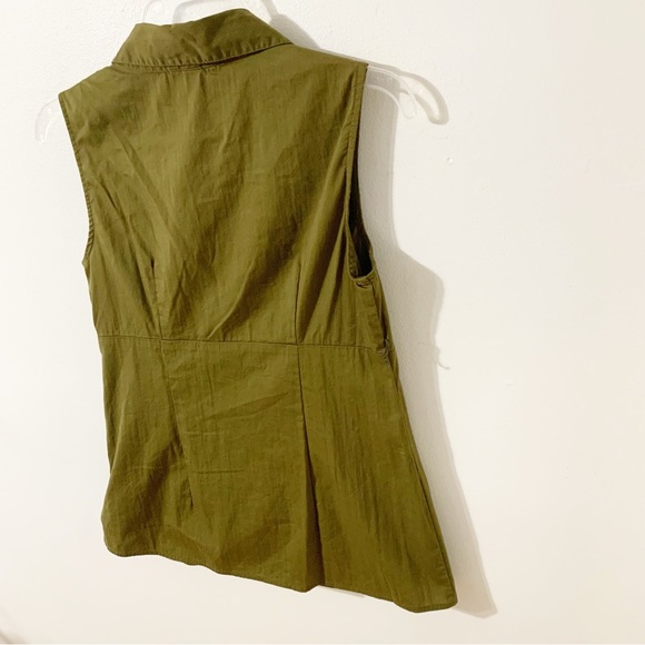 AGB Sleeveless Pointed Collar Partial Button Front Blouse Side Zip Pockets 🫒🟩 - Picture 4 of 9